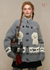 Vintage Dog Jacquard Toggle Knit Cardigan - COPPING THREADS - CHICISLAND